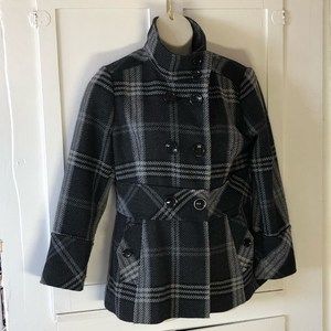 Esprit Warm Women’s Black & Gray Plaid Coat SZ L